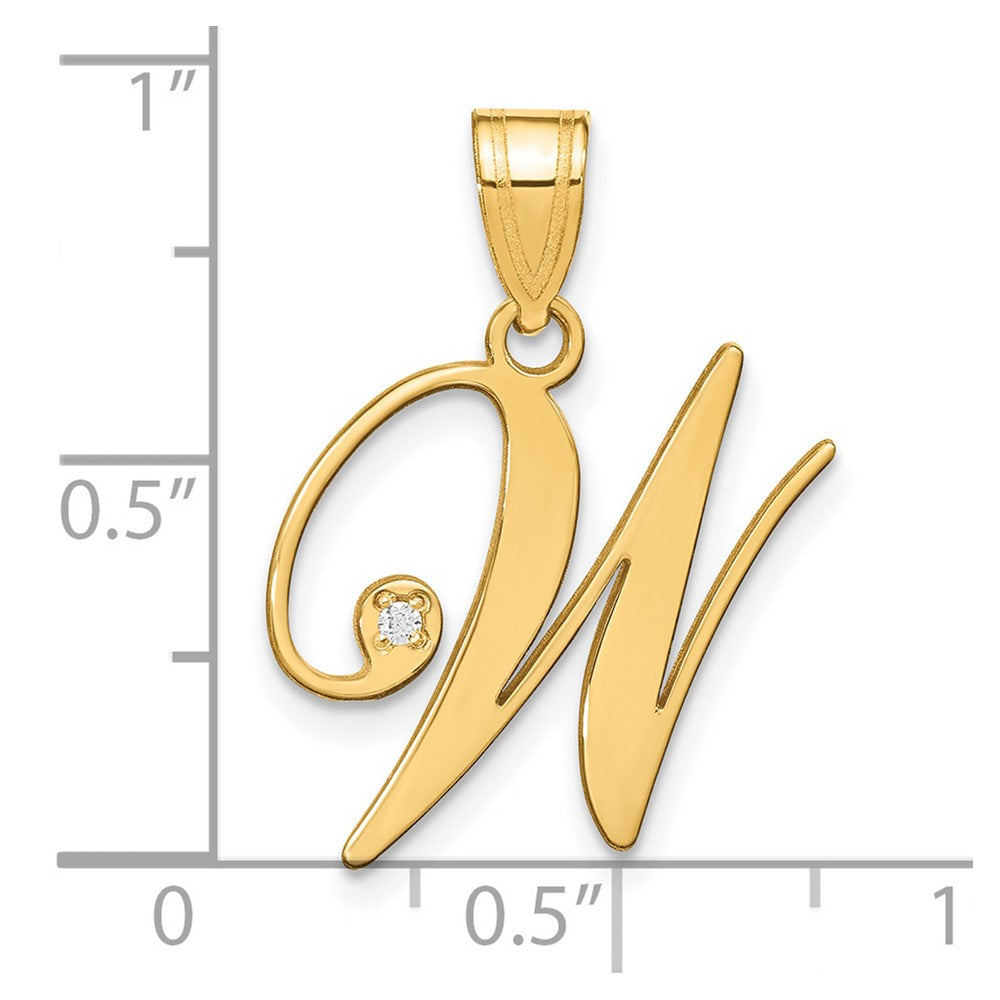 14K Yellow Gold Script Letter W Initial Pendant with Diamond