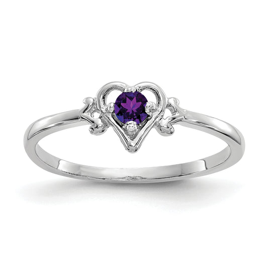10K White Gold 10K Amethyst Birthstone Heart Ring