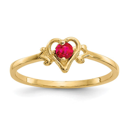 10K Yellow Gold 10K Ruby Birthstone Heart Ring