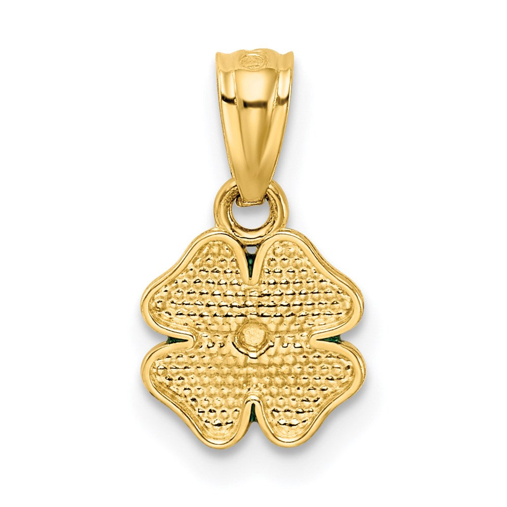 14k Yellow Gold 14k Green Enameled Four Leaf Clover Pendant