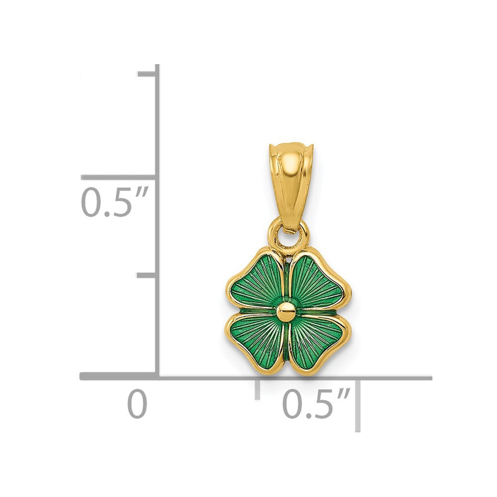 14k Yellow Gold 14k Green Enameled Four Leaf Clover Pendant