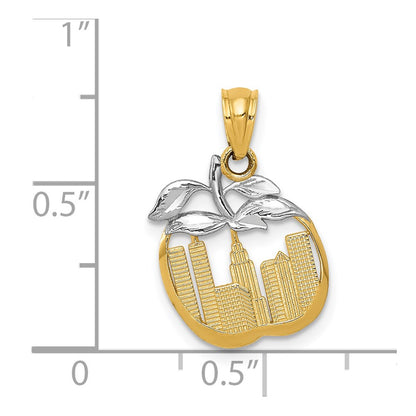 14k Yellow & Rhodium 14k with White Rhodium Cut-out New York Skyline in Apple Pendant