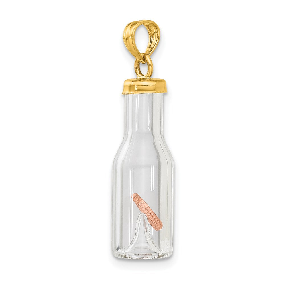14k Yellow Gold 14k 3-D Mini Penny in Glass Bottle Pendant