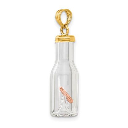 14k Yellow Gold 14k 3-D Mini Penny in Glass Bottle Pendant