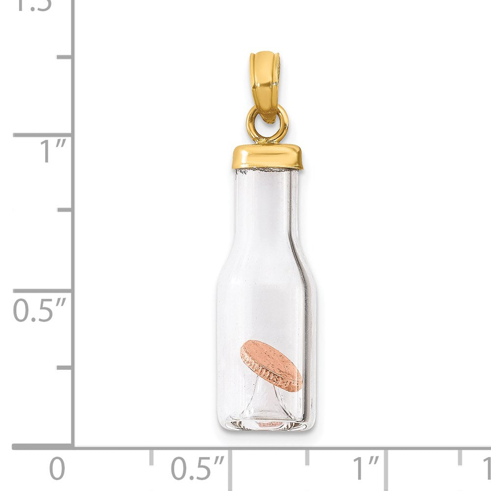14k Yellow Gold 14k 3-D Mini Penny in Glass Bottle Pendant