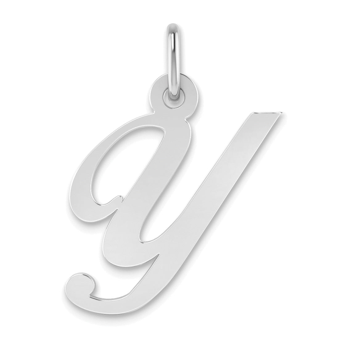 14K White Gold Small Fancy Script Initial Y Charm