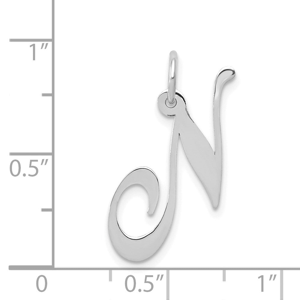 14k White Gold 14K White Gold Medium Fancy Script Letter N Initial Charm