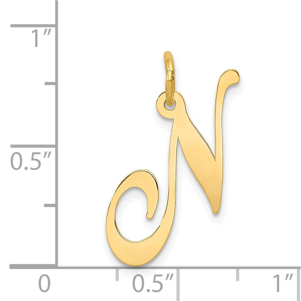 14k Yellow Gold 14k Large Fancy Script Letter N Initial Charm