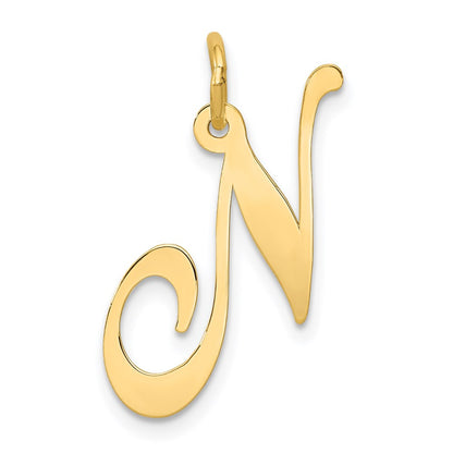 14k Yellow Gold 14k Large Fancy Script Letter N Initial Charm
