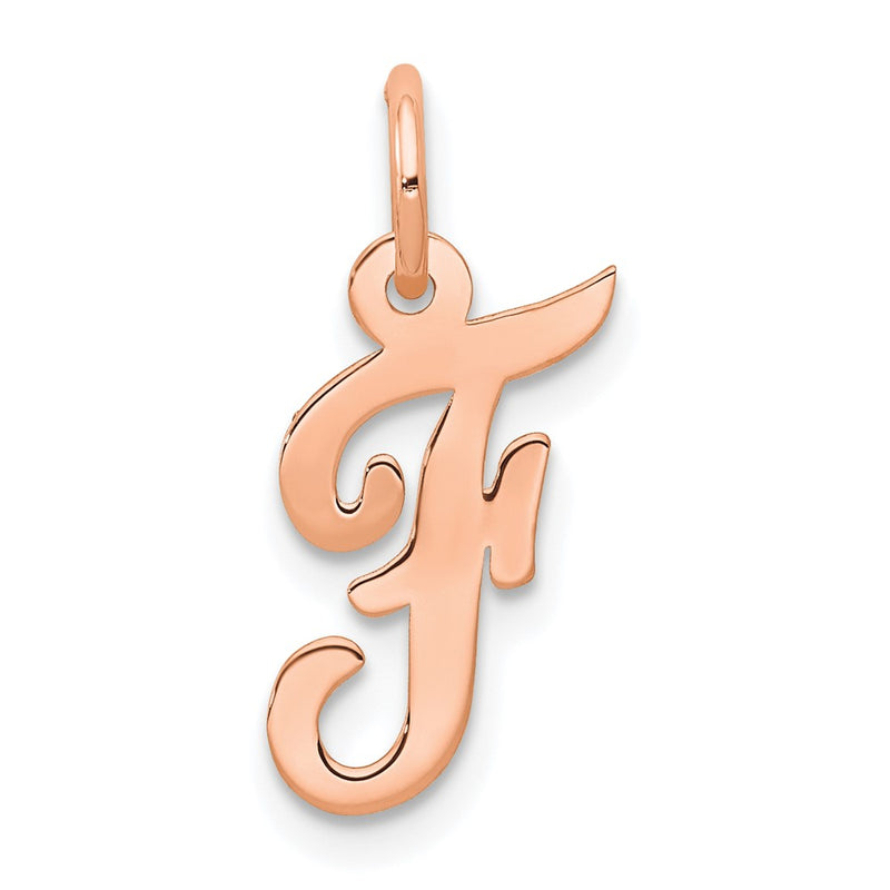 14K Rose Gold Small Script Letter F Initial Charm