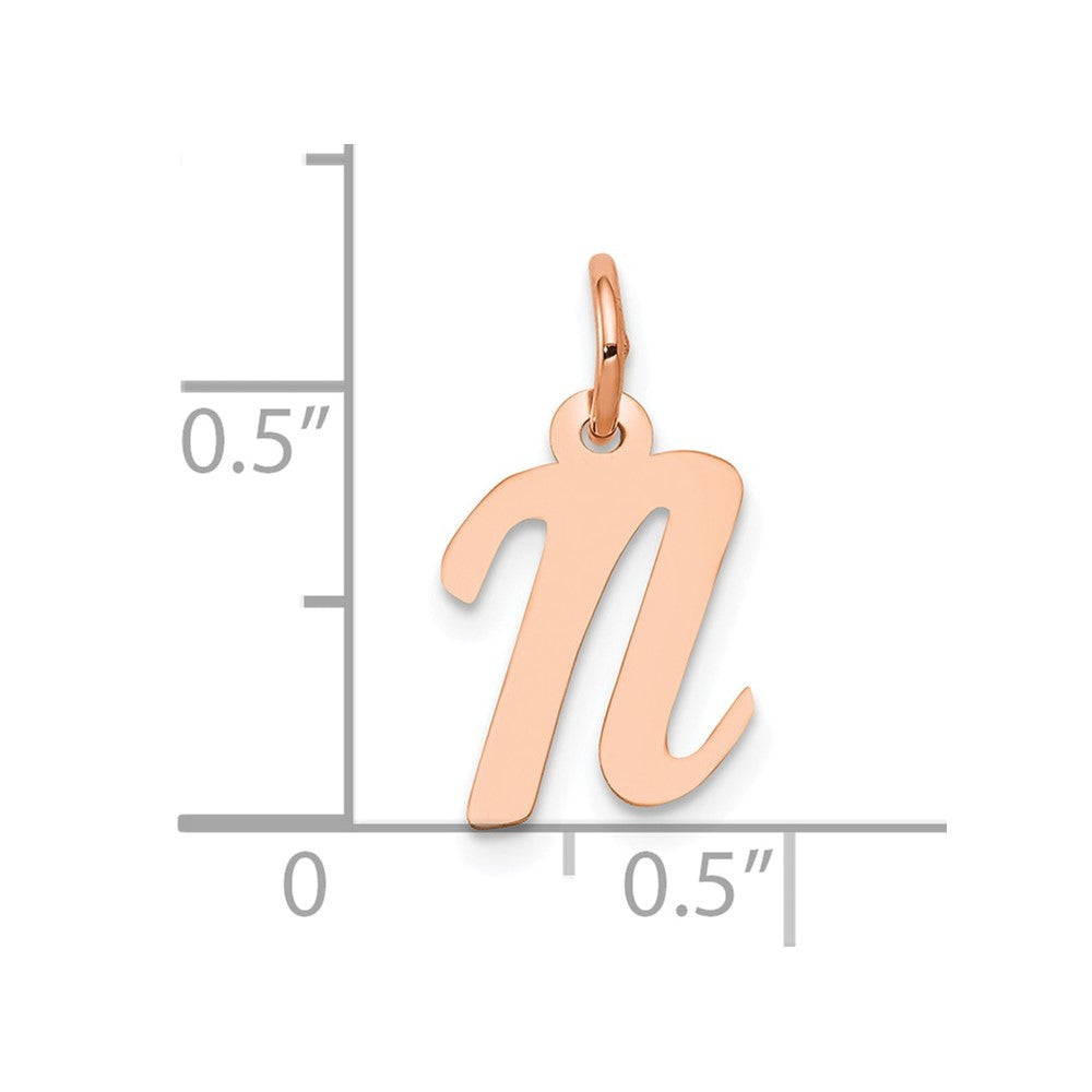 14K Rose Gold Small Script Letter N Initial Charm