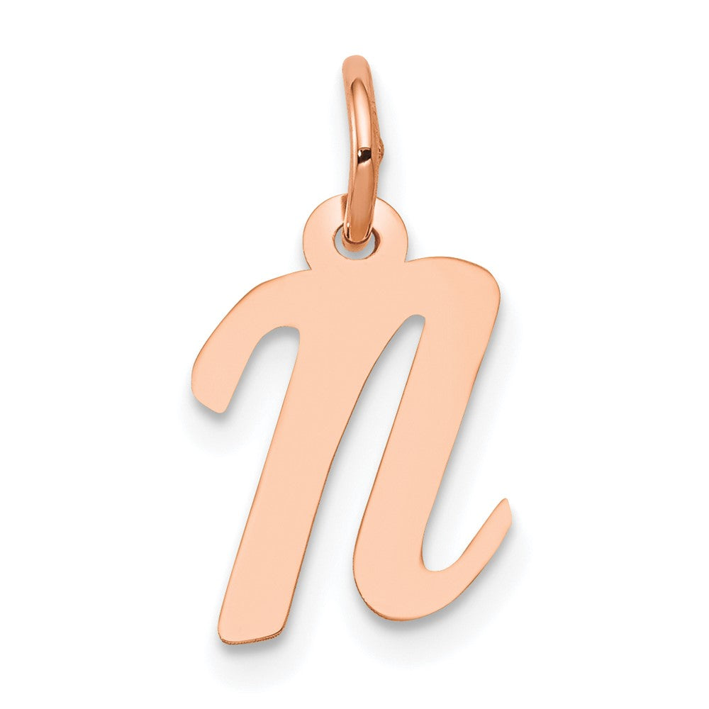 14K Rose Gold Small Script Letter N Initial Charm