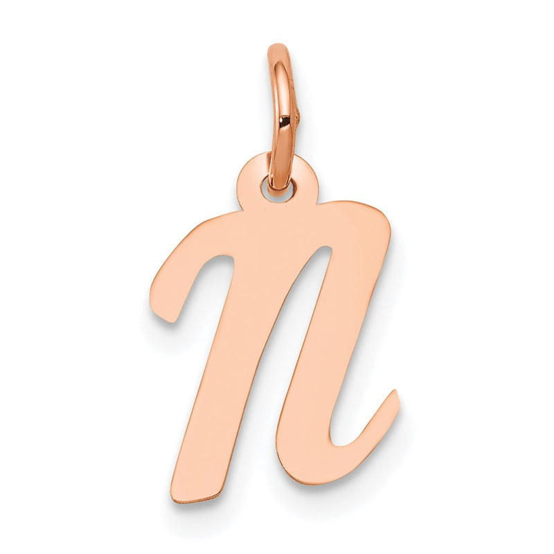 14K Rose Gold Small Script Letter N Initial Charm