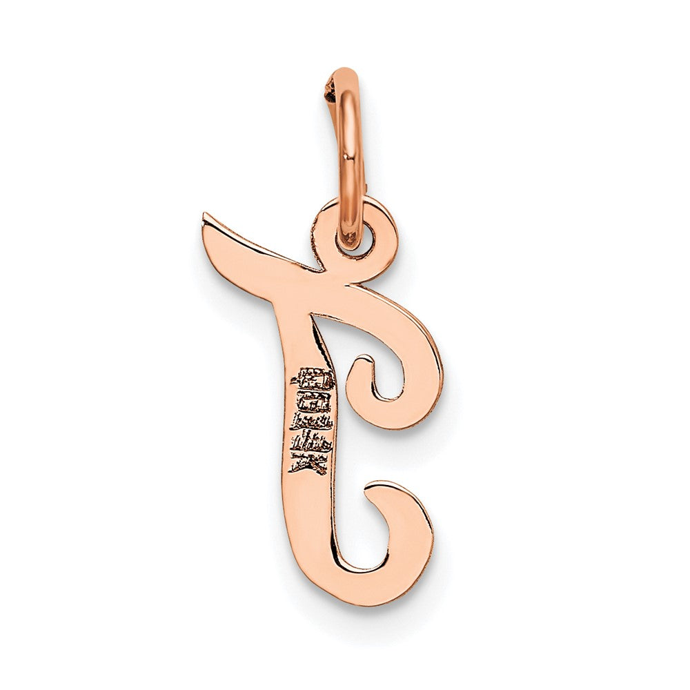 14K Rose Gold Small Script Letter T Initial Charm