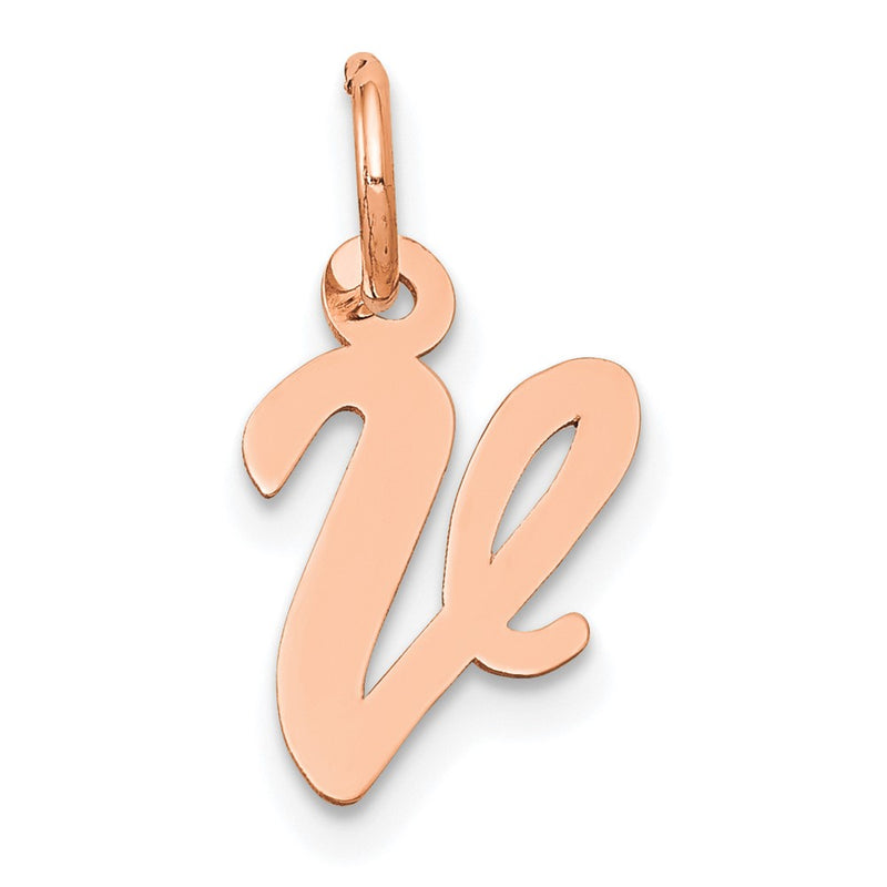 14K Rose Gold Small Script Letter V Initial Charm