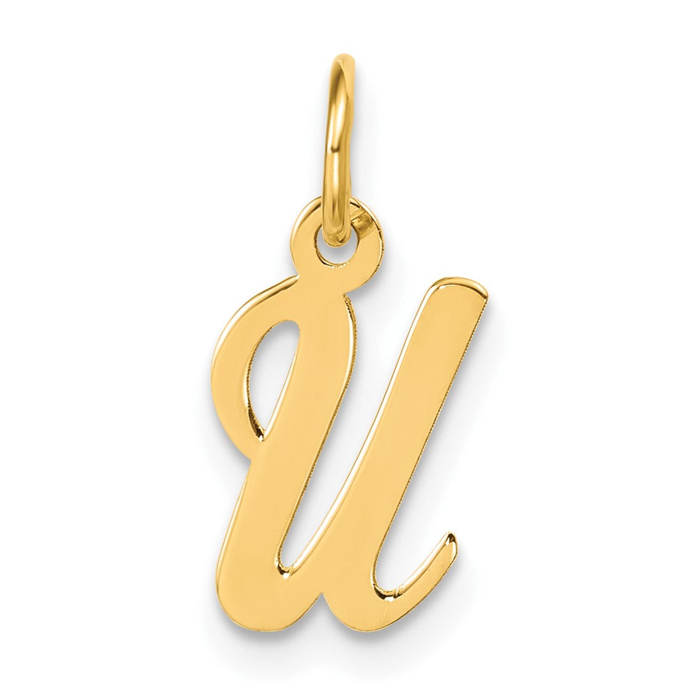 14K Yellow Gold Small Script Letter U Initial Charm