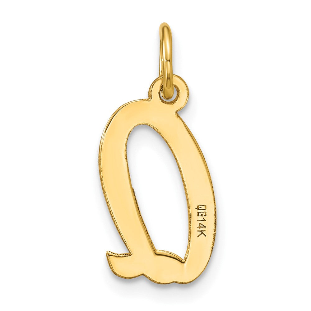 14K Yellow Gold Medium Script Letter Q Initial Charm