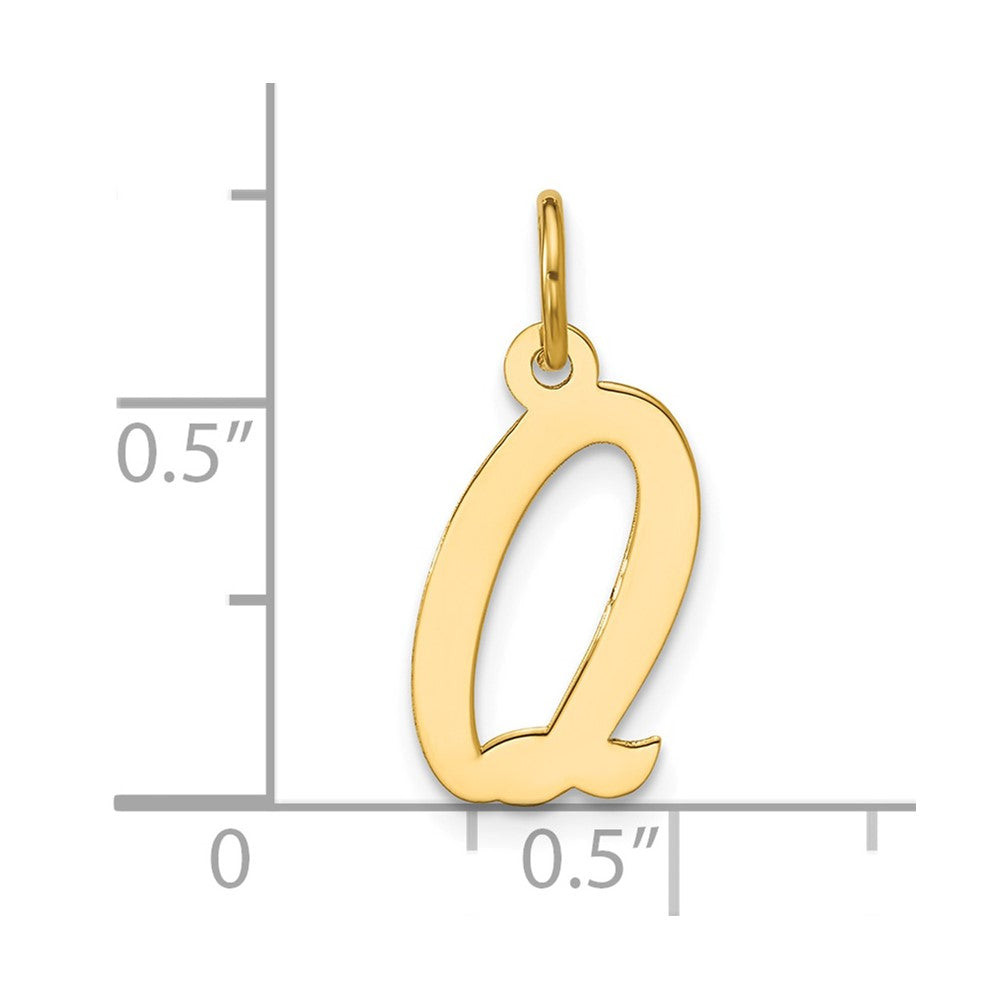 14K Yellow Gold Medium Script Letter Q Initial Charm