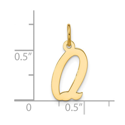 14K Yellow Gold Medium Script Letter Q Initial Charm