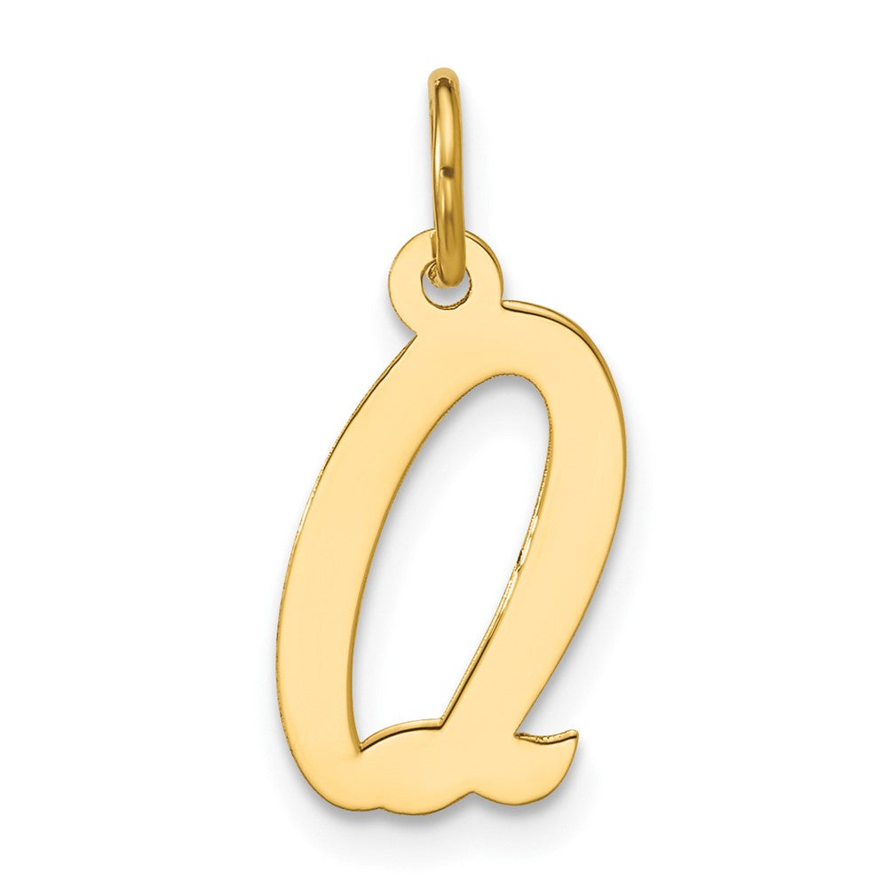 14K Yellow Gold Medium Script Letter Q Initial Charm