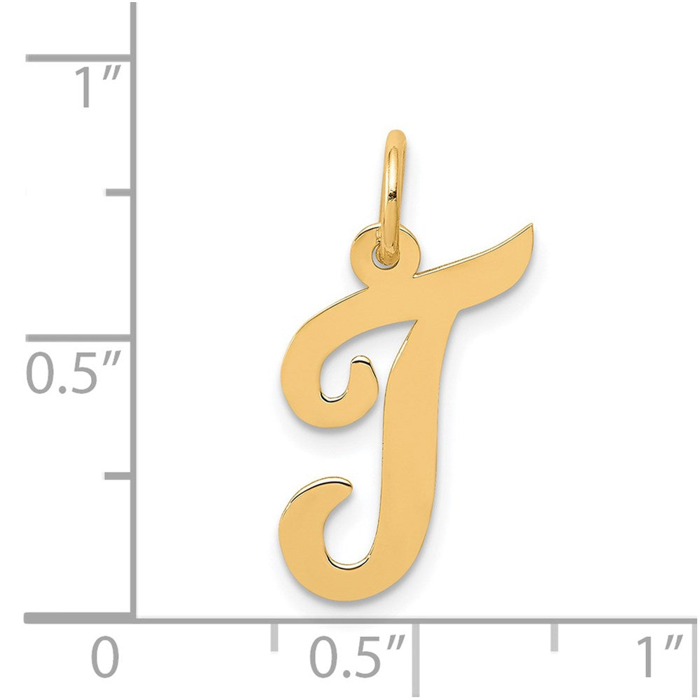 14k Yellow Gold 14k Medium Script Letter T Initial Charm