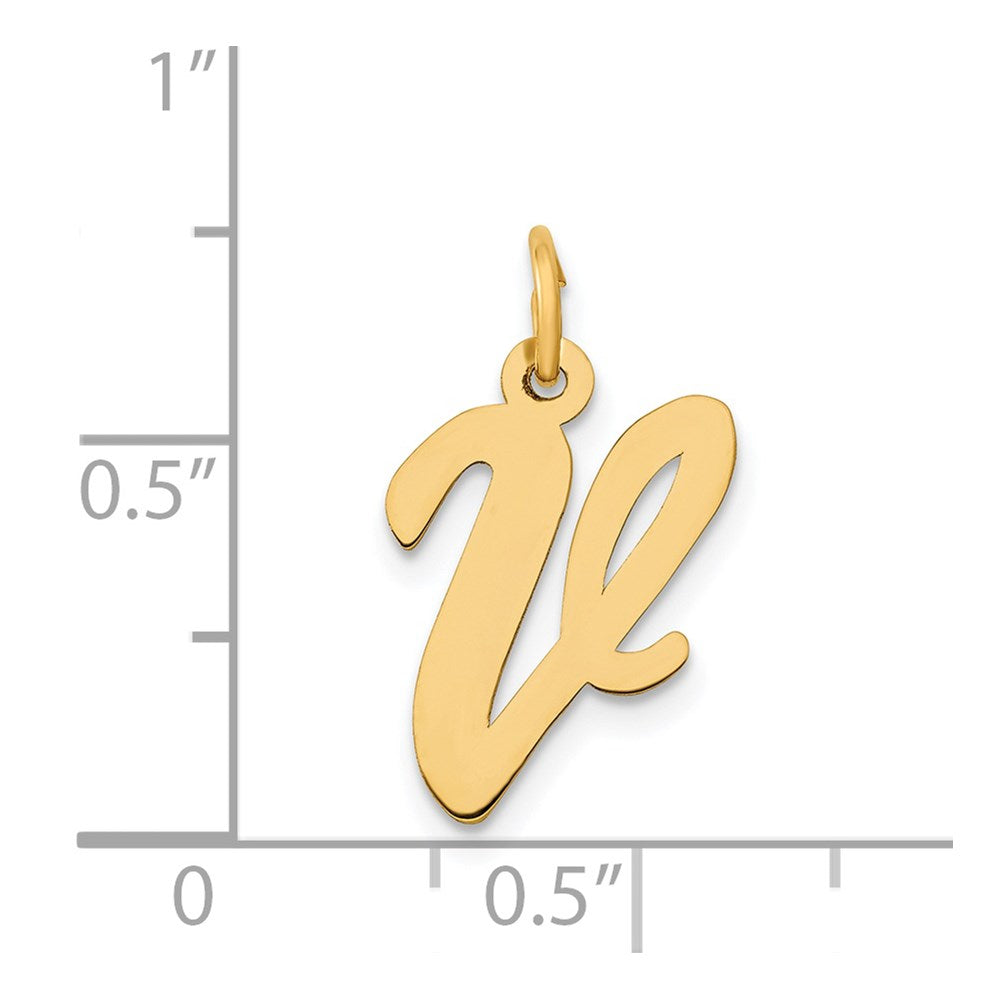 14k Yellow Gold 14k Medium Script Letter V Initial Charm