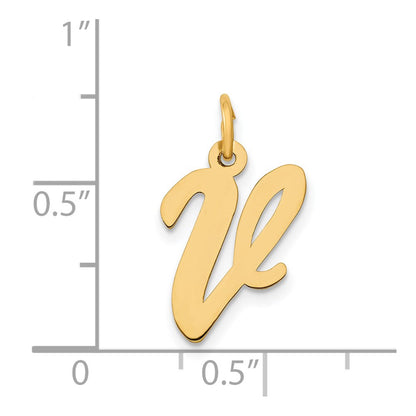 14k Yellow Gold 14k Medium Script Letter V Initial Charm