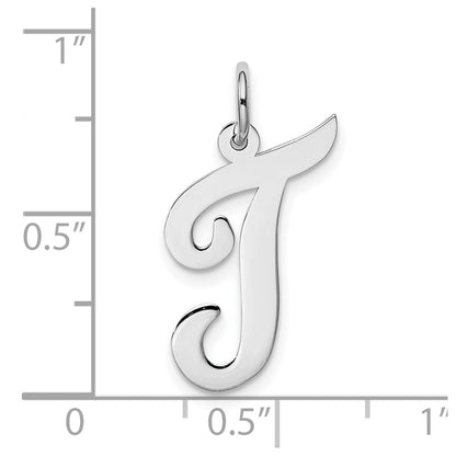 14K White Gold Large Script Letter T Initial Charm