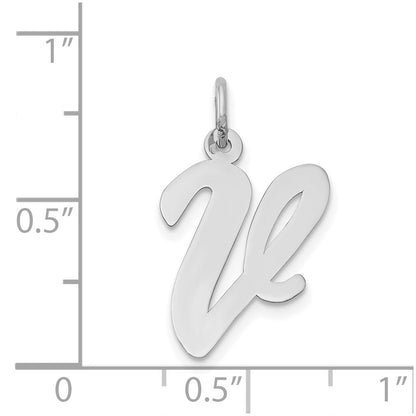 14k White Gold 14k White Gold Large Script Letter V Initial Charm