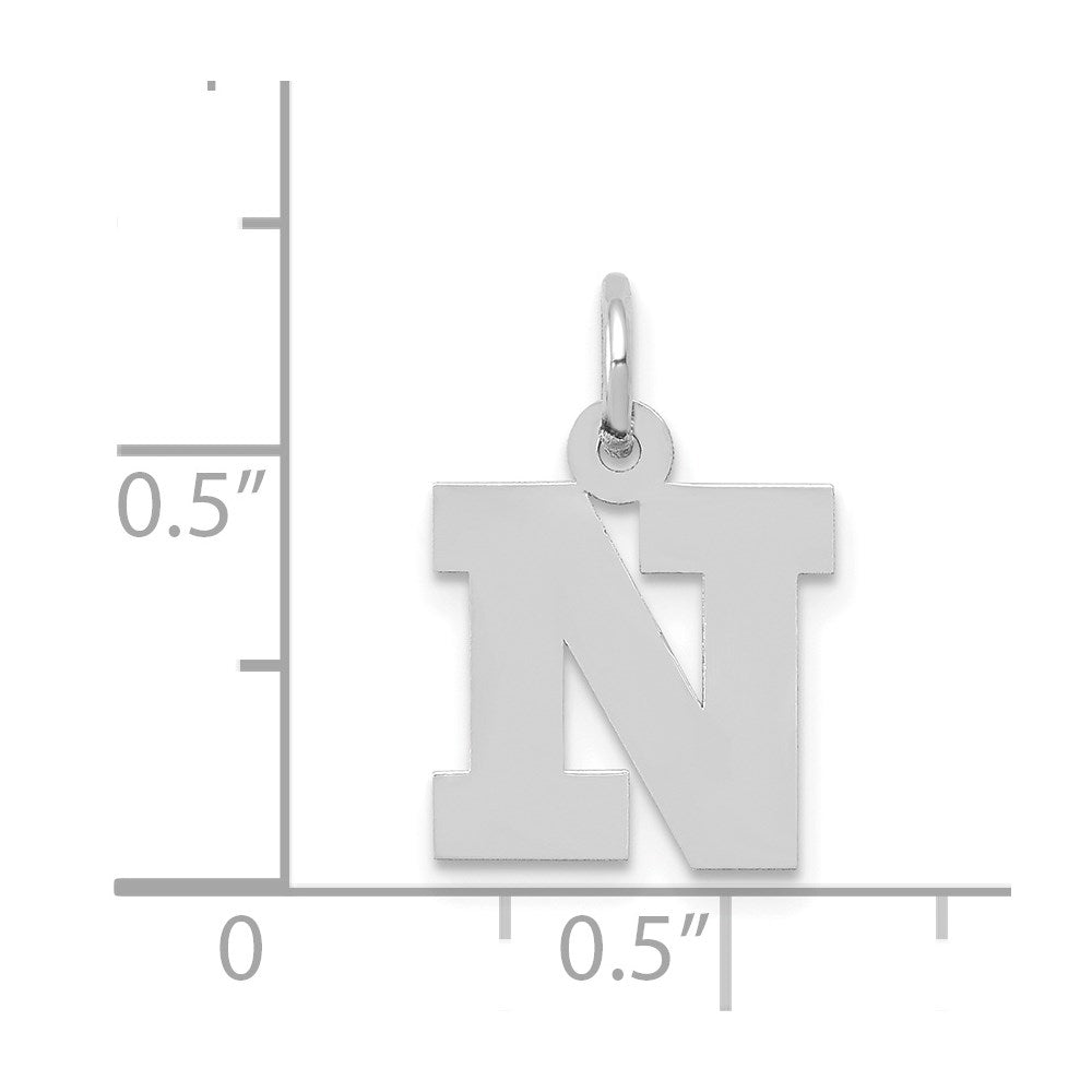 14k White Gold 14KW Small Block Letter N Initial Charm