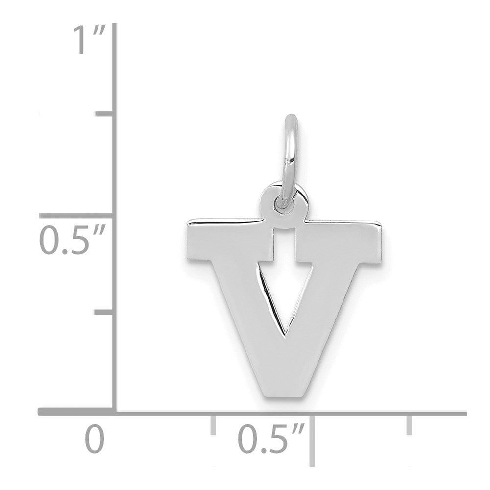 14k White Gold 14KW Small Block Letter V Initial Charm