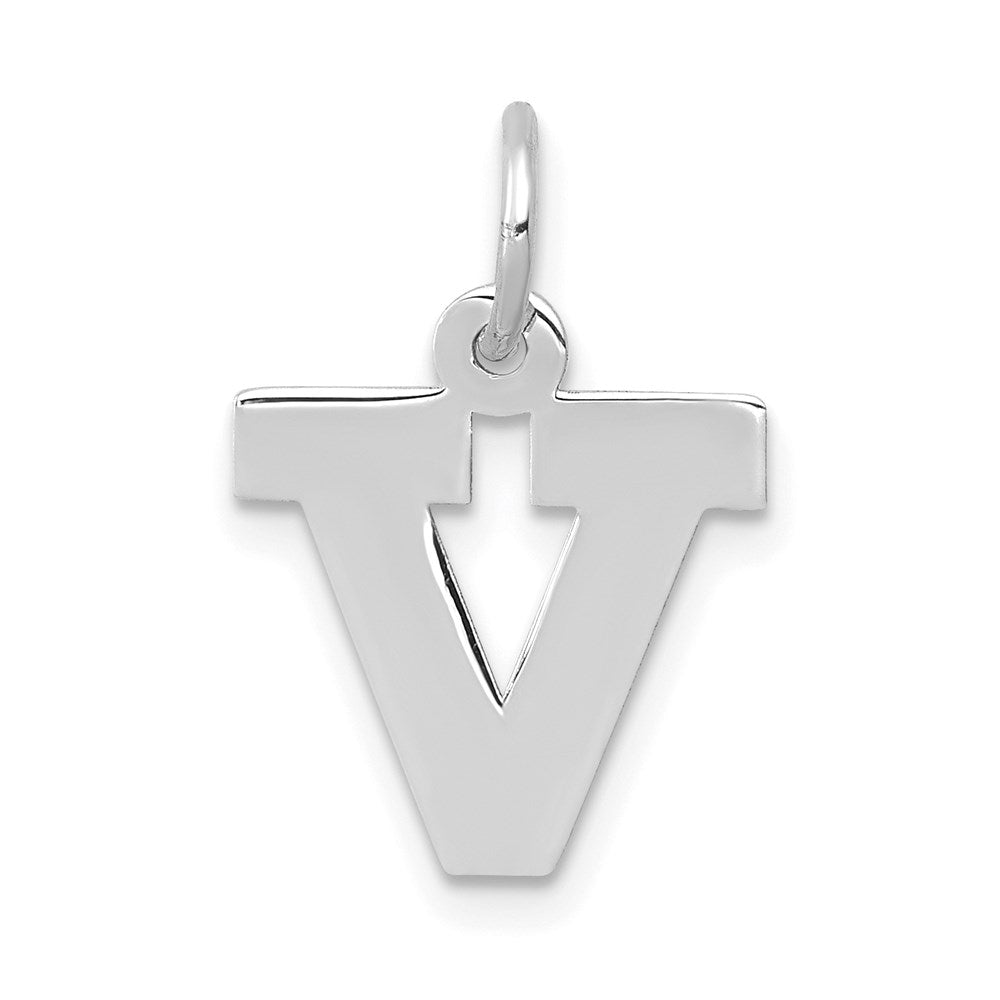 14k White Gold 14KW Small Block Letter V Initial Charm