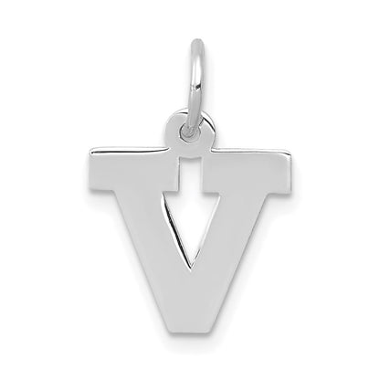 14k White Gold 14KW Small Block Letter V Initial Charm