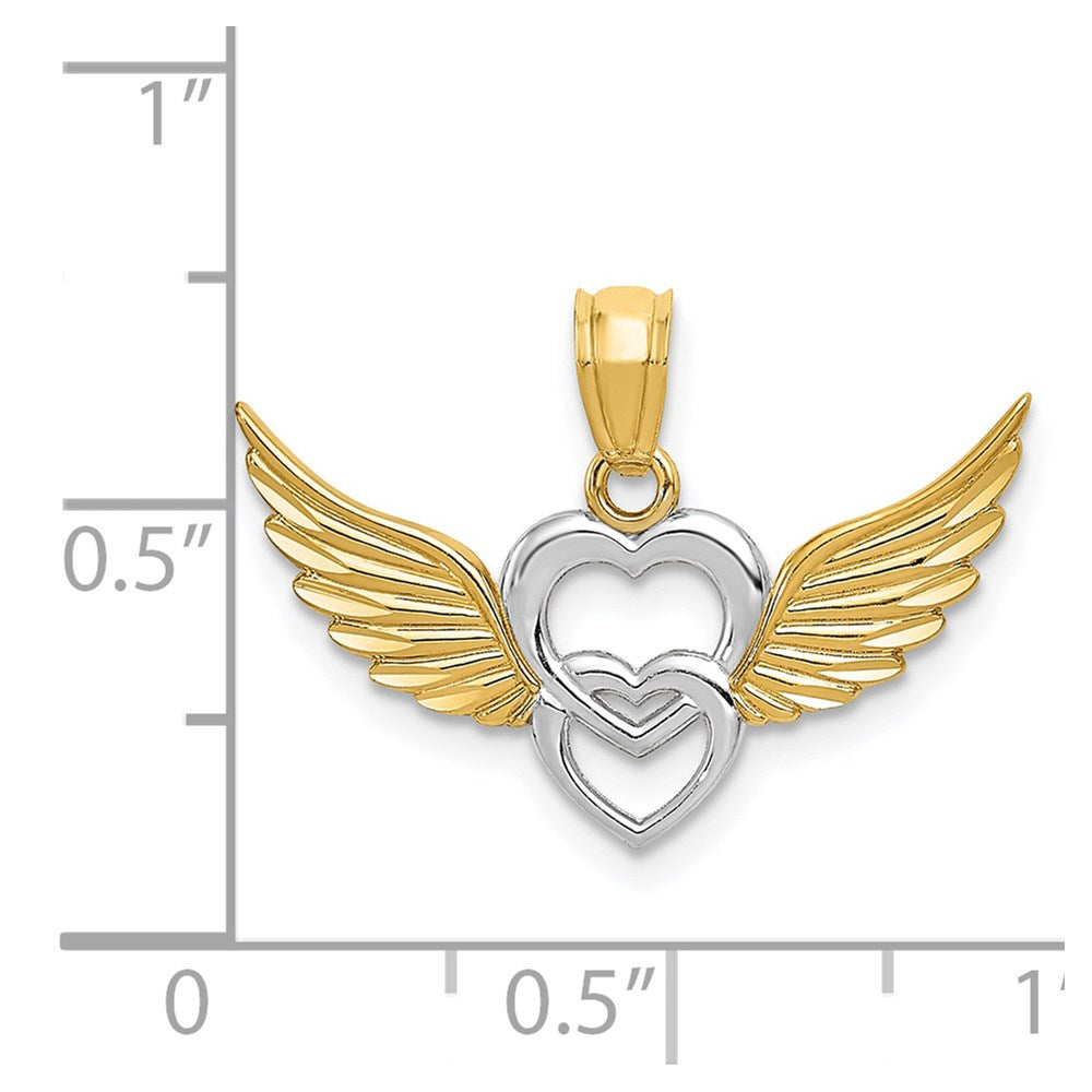 14k Yellow & Rhodium 14K and White Rhodium Polished Hearts w/ Wings Pendant