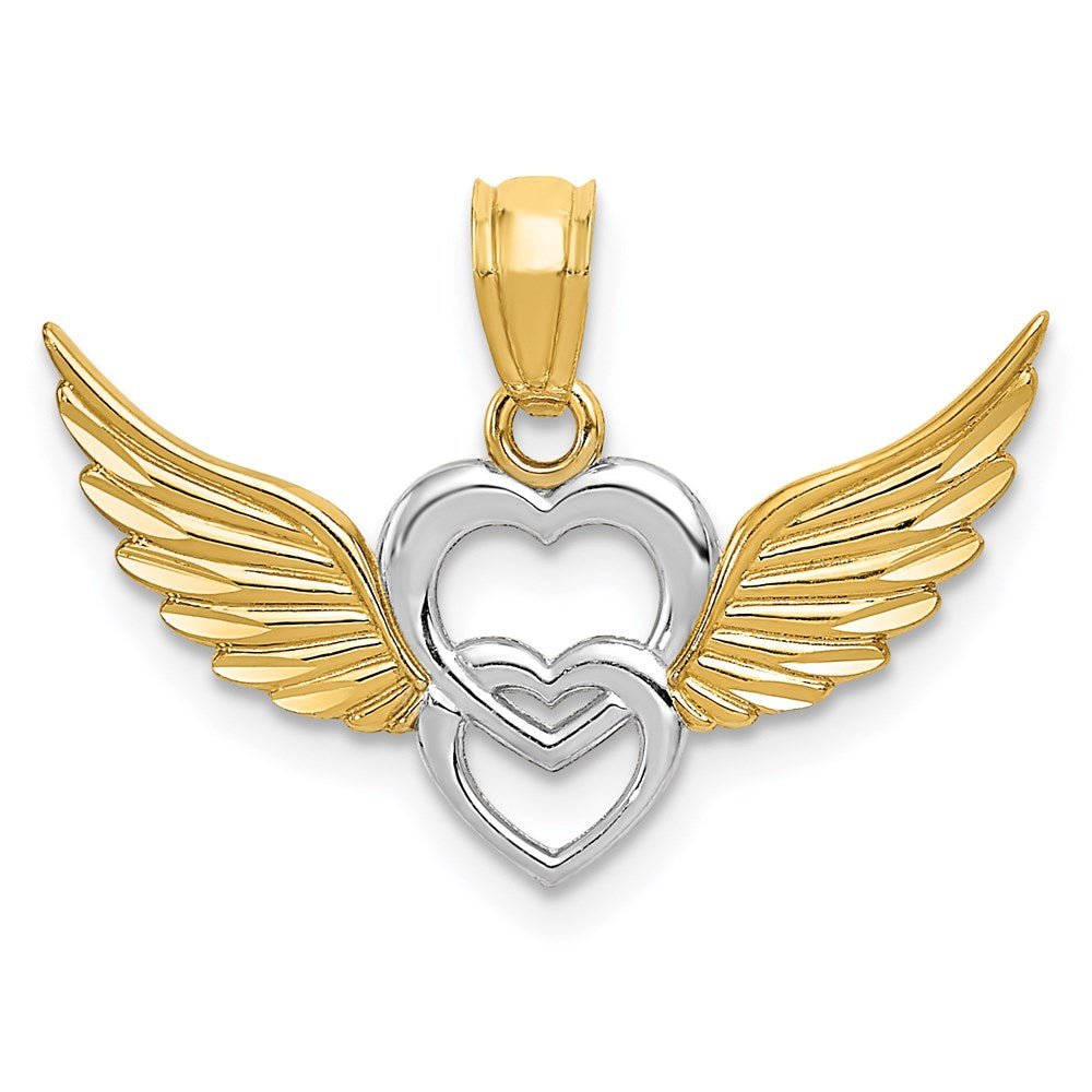 14k Yellow & Rhodium 14K and White Rhodium Polished Hearts w/ Wings Pendant