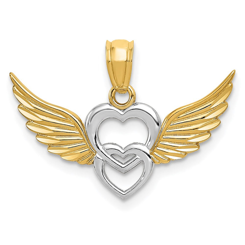 14k Yellow & Rhodium 14K and White Rhodium Polished Hearts w/ Wings Pendant