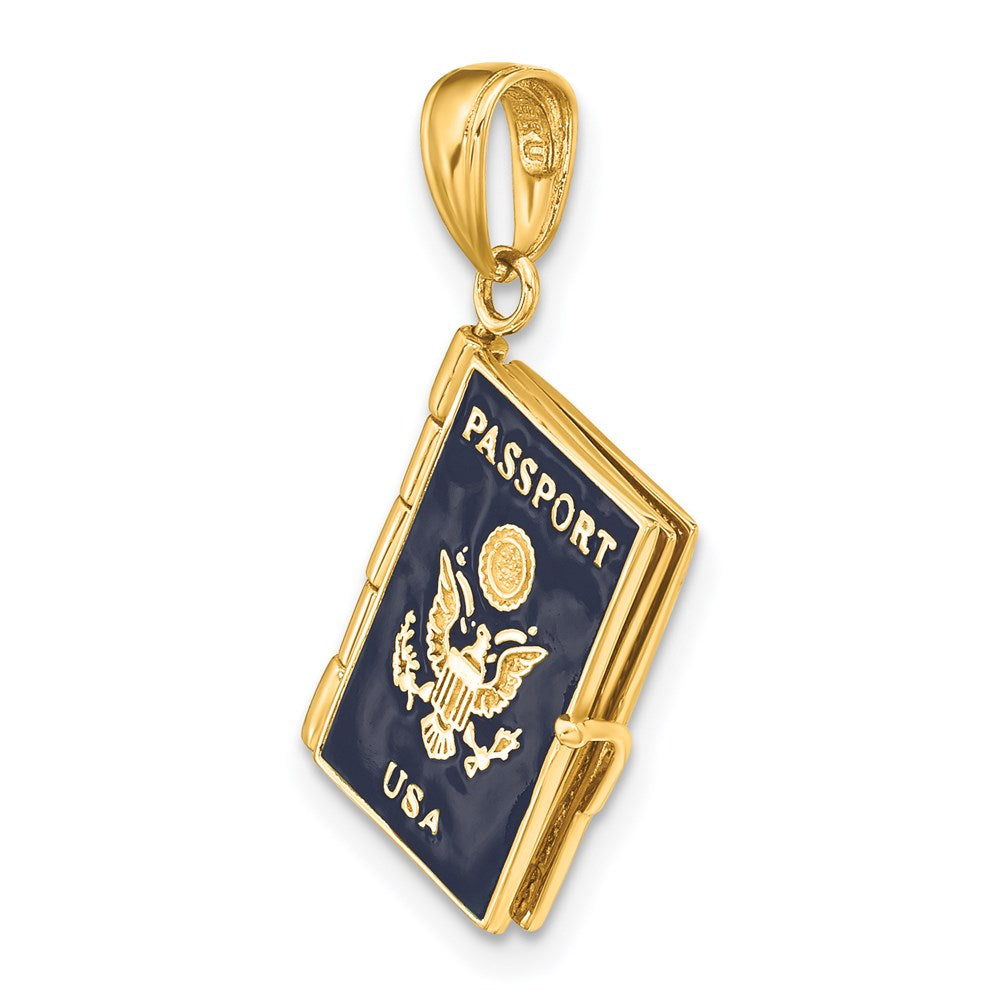 14k Yellow Gold 14K Enamel 3-D Passport Opens Pendant