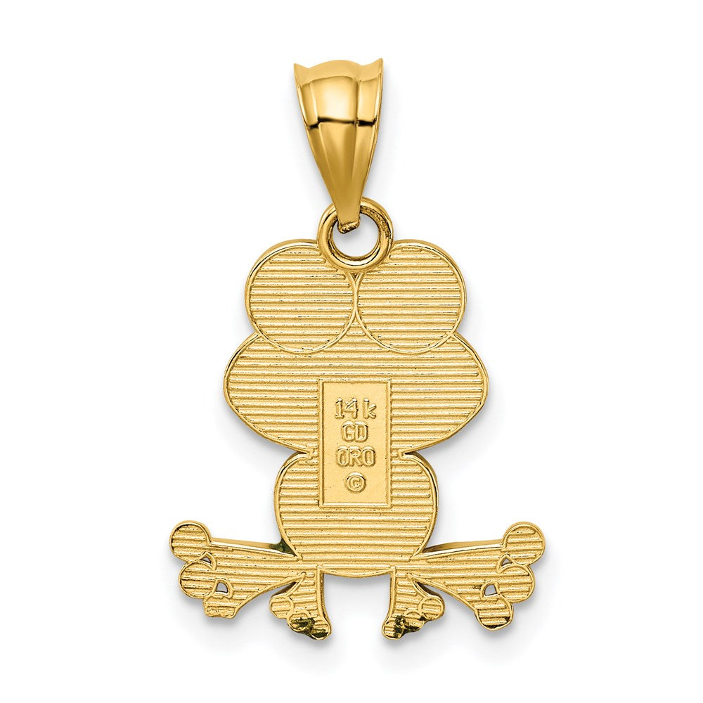 14k Yellow Gold 14k Green and White Enameled Frog