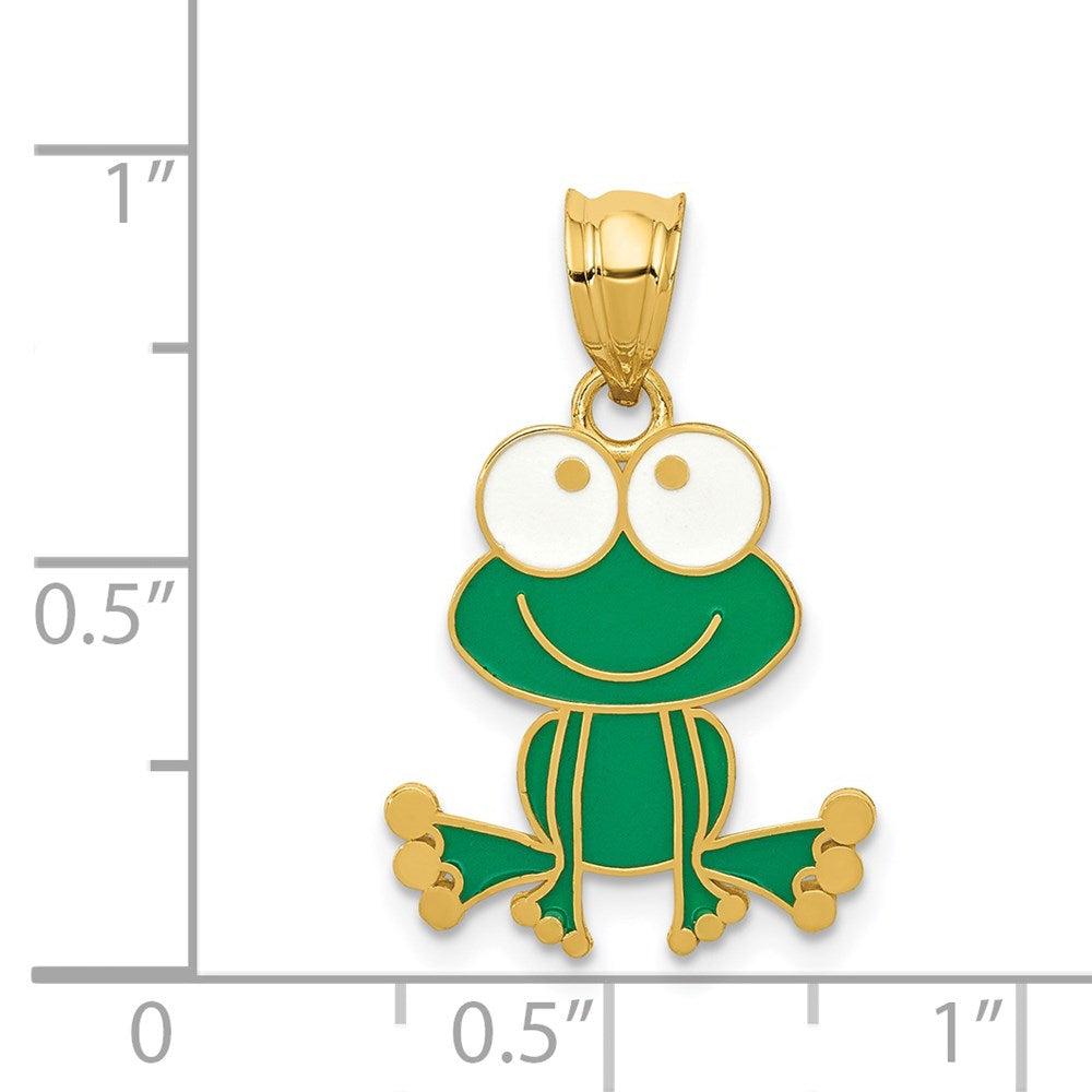 14k Yellow Gold 14k Green and White Enameled Frog