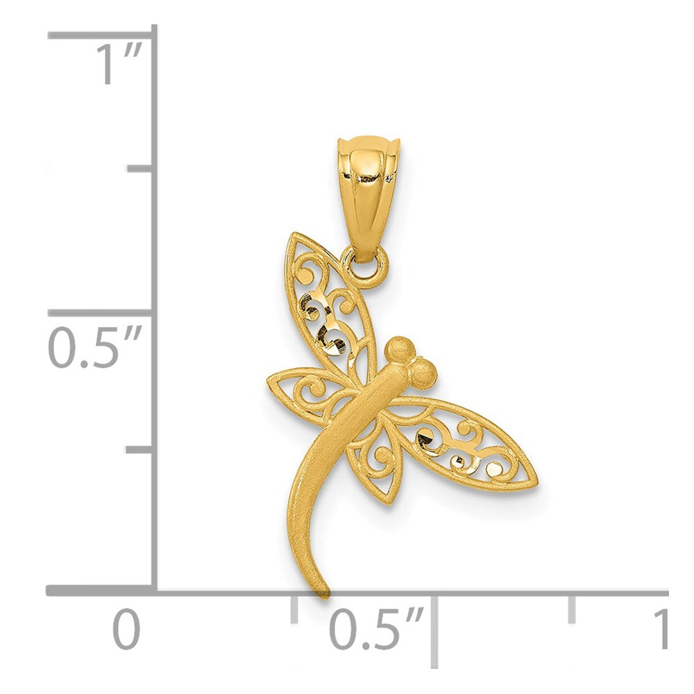 14k Yellow Gold 14k Satin Diamond-cut Dragonfly Pendant
