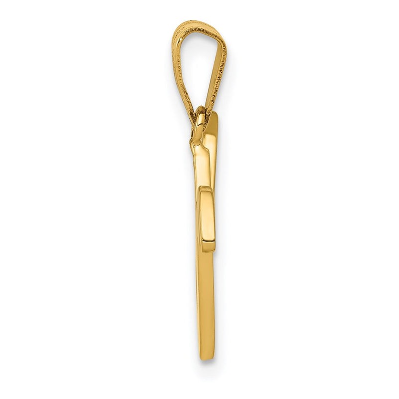 14k Yellow Gold 14KY Script Letter V Initial Pendant