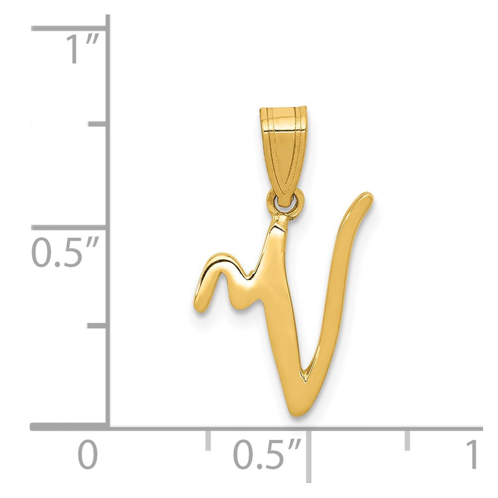 14k Yellow Gold 14KY Script Letter V Initial Pendant
