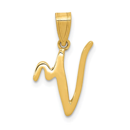 14k Yellow Gold 14KY Script Letter V Initial Pendant