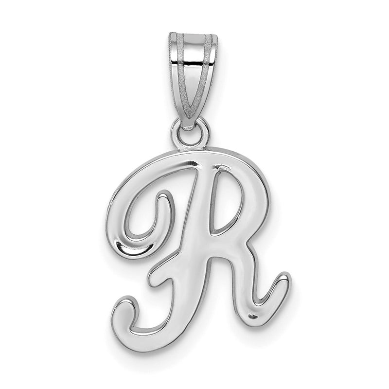 14k White GoldW White Gold Script Letter R Initial Pendant