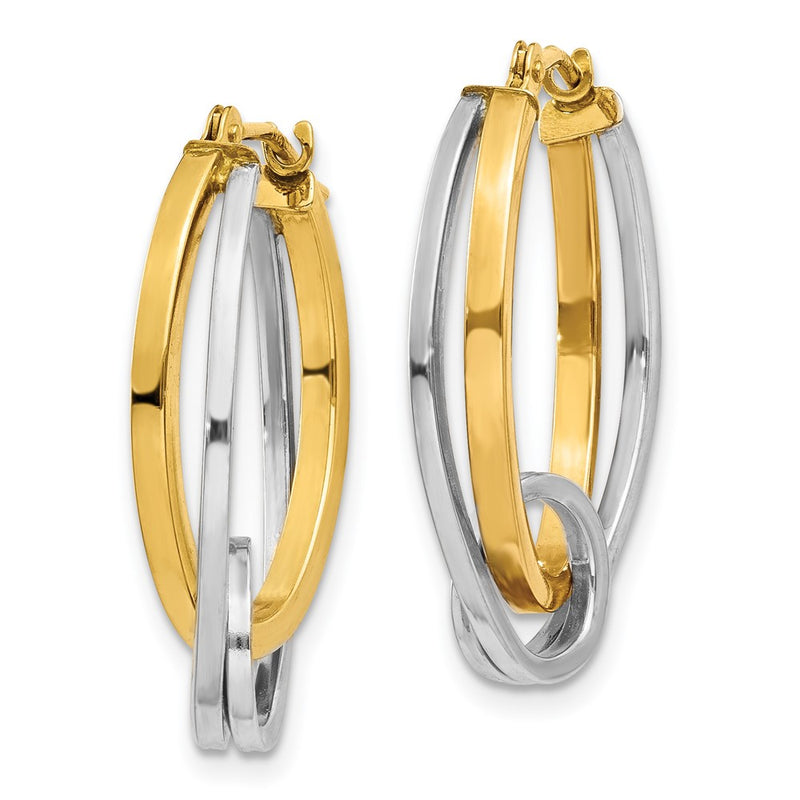 14K Two Tone Oval Loop Hoop Earrings