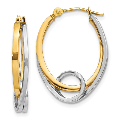 14K Two Tone Oval Loop Hoop Earrings