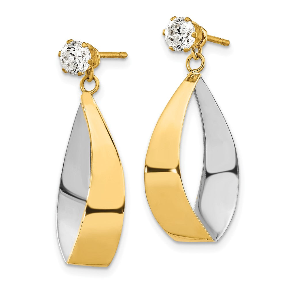 14K Yellow & Rhodium Oval Dangle Jacket And Cz Earrings
