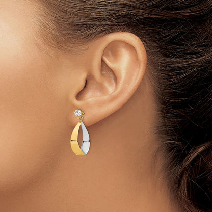 14K Yellow & Rhodium Oval Dangle Jacket And Cz Earrings