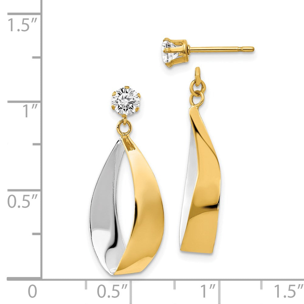 14K Yellow & Rhodium Oval Dangle Jacket And Cz Earrings