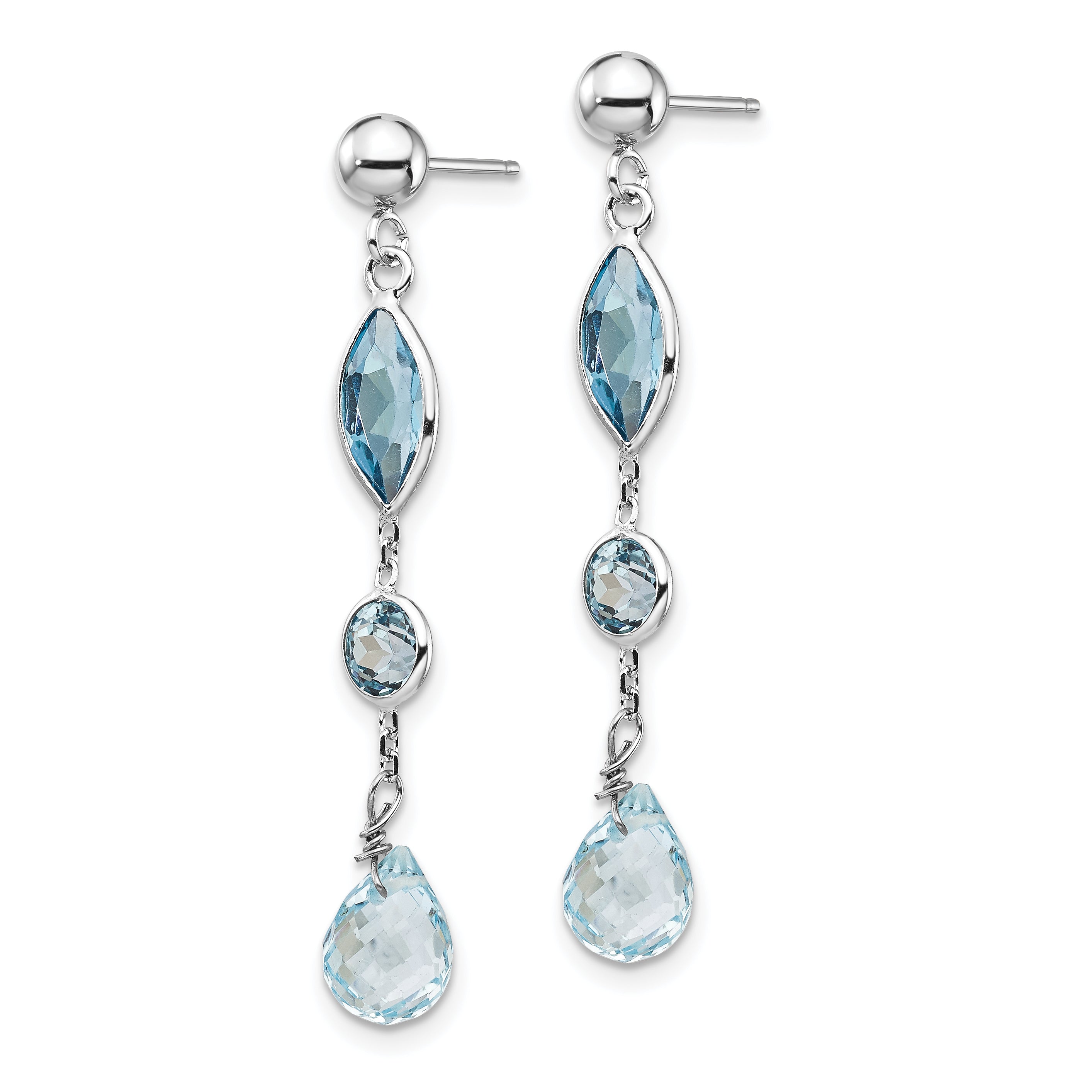 14K White Gold Wg Blue Topaz Post Earrings